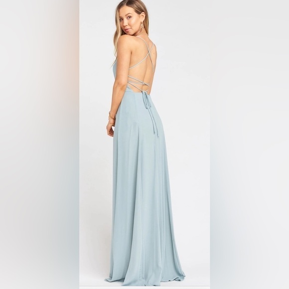 Show me your MUMU Godshaw Goddess Gown in Silver Sage Crisp NWOT Size Small - Picture 3 of 11